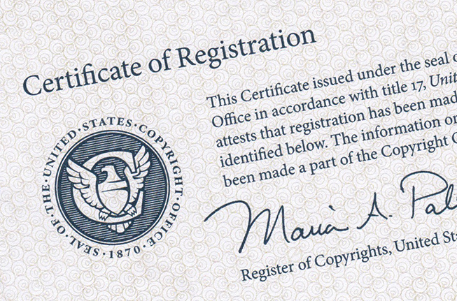 Header for Certification or Registration from U.S. Copyright Office